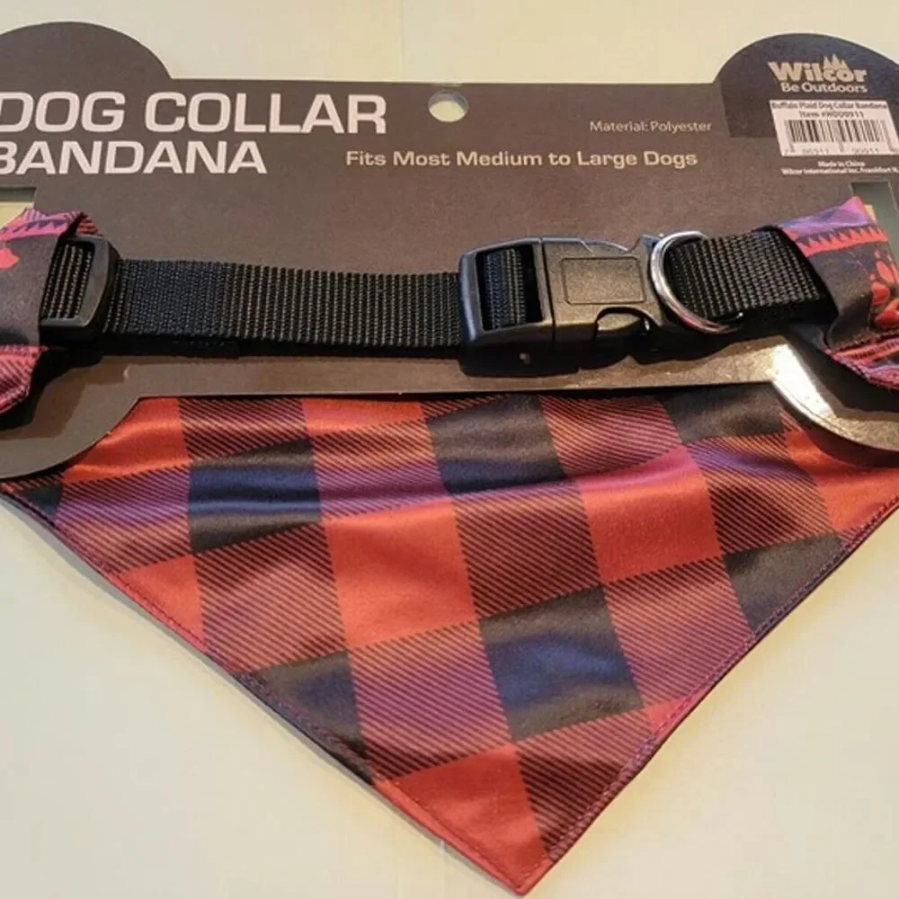 Buffalo Plaid Dog Collar Bandana Fit Most Medium Large Dogs Red Black adjustable